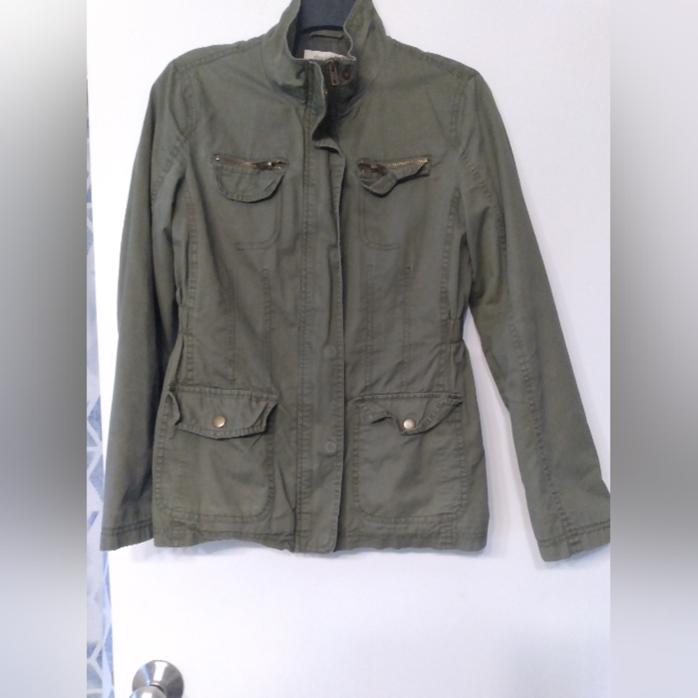 Womens Charlotte Russe Green Utility Jacket with Stand-Up Collar